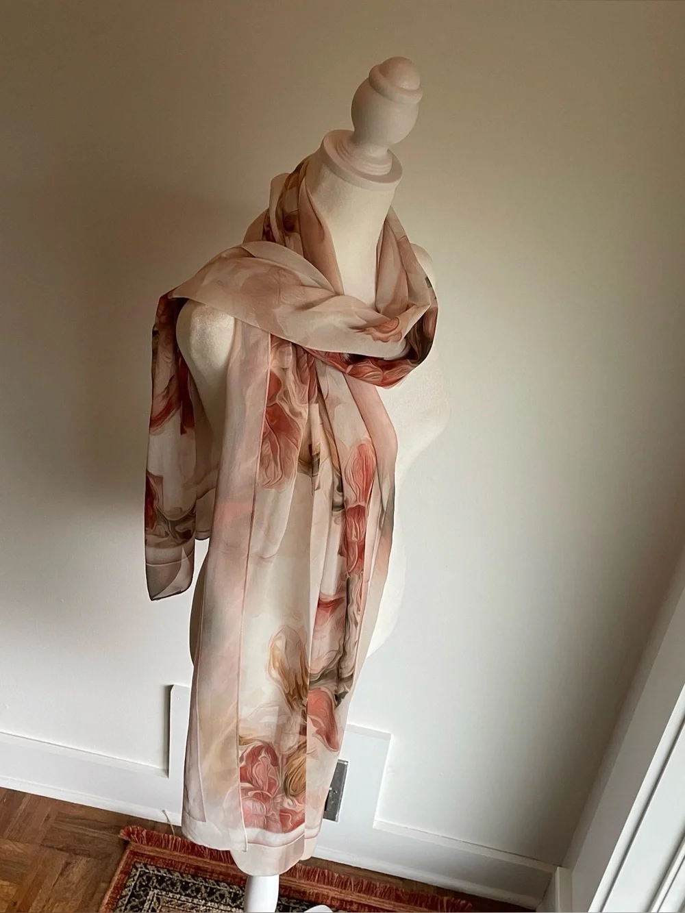 Milenda Abstract Floral Silky Oblong Scarf Wrap Retro Cottage Glamour 76